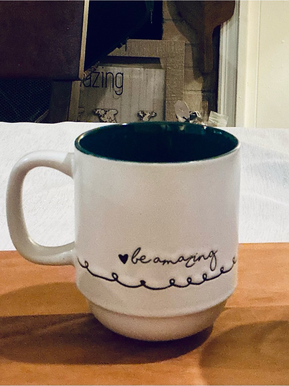 Belle Maison Set of 3 White Coffee Mugs with Green Interior - Inspirational